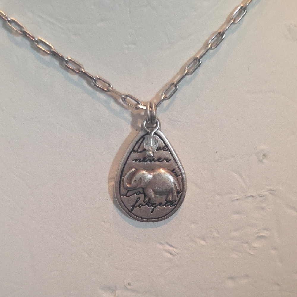 Brighton Silver Elephant Teardrop Necklace